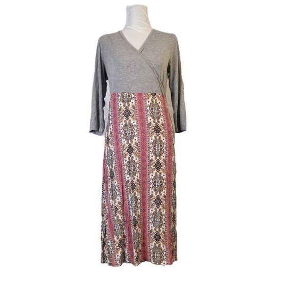 Chris & Carol Dresses & Skirts - Chris & Carol Boho Floral Dress Medium Gray Bell Sleeve Empire Waist Rayon M